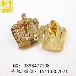 金屬鏤空徽章，皇冠水鉆襟章，鋅合金立體徽章