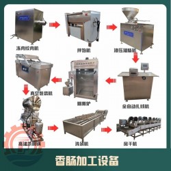 香腸臘腸整套機(jī)器 不銹鋼腸類(lèi)灌餡設(shè)備 豬肉腸全套流水線(xiàn)